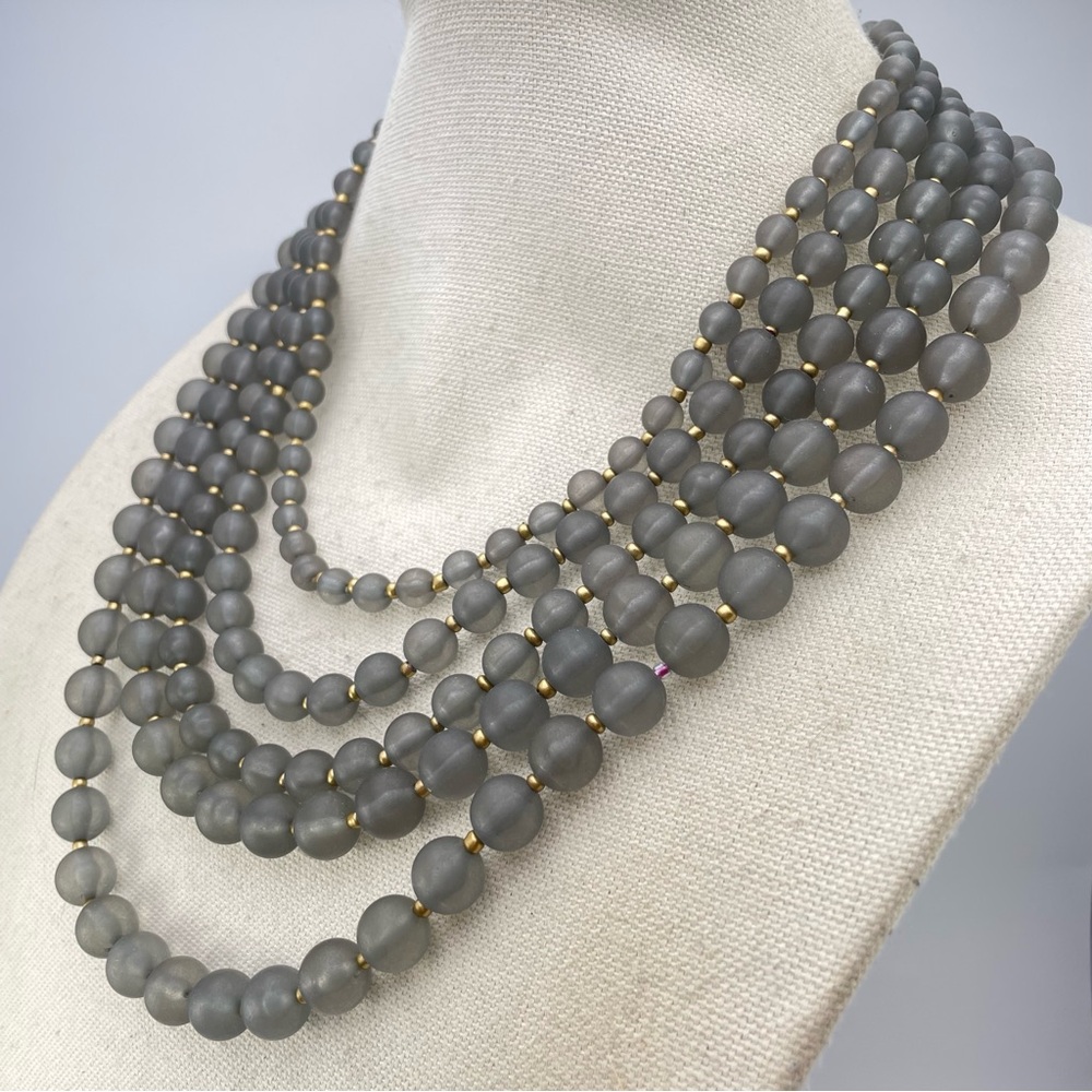 Matte Gray Multi-Strand Beaded Statement Necklace… - image 3